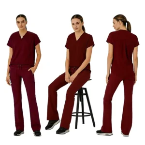 Wine Red Men’s Scrub Sets Dobby Fabric Polyester Rayon Medical Staff Duty Hospital Beauty Salon Pet Salon Work Clothes