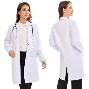 Women Snap Closure 4 Pockets Elastic Cuffs Professional Medicas Long Sleeve Labcoats Scientist College Lab Coat White