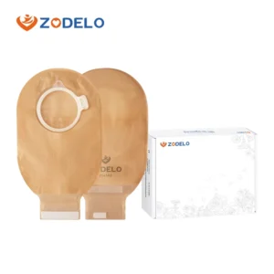 Zodelo ISO CE Economy Beige Two Piece System Stoma Colostomy Pouch Velcro Closure Proof Leak Ostomy Bag for Hospital Pharmacy